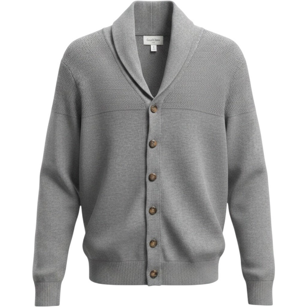 Goodfellow Cardigan Sweater Mens M Gray Shawl Collar Knit Preppy Academia Casual